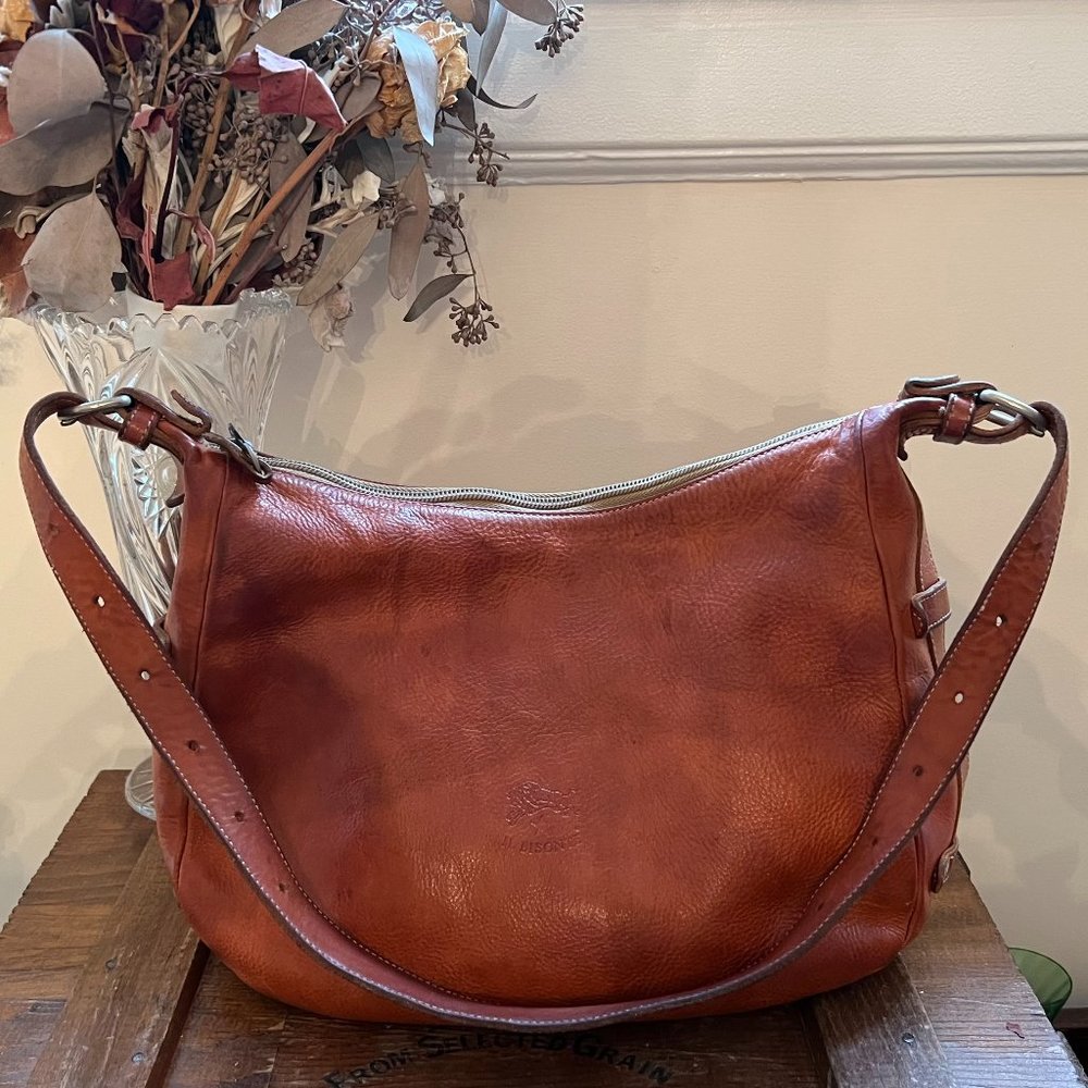 IL BISONTE Designed by Wanny Di Filippo Vintage Brown Leather Shoulder Bag